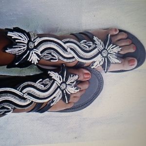 SALE!!! Black/white/silver African handmade sandals